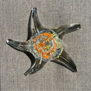 Dynasty Gallery Glass Paperweight Orange Blue and Clear Starfish Figurine GITD
